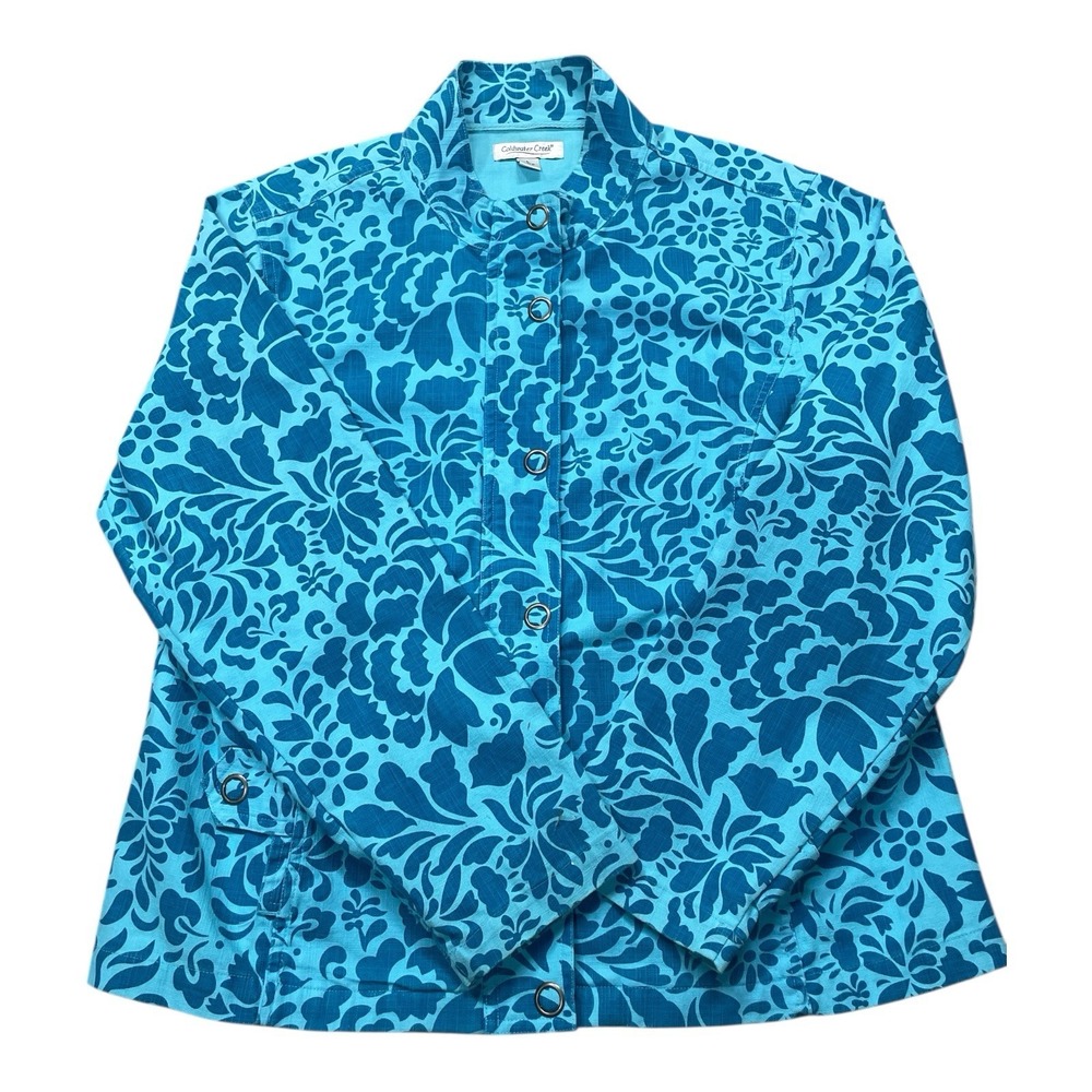Cold Water Creek Blue Floral Jacket Women's Size Large